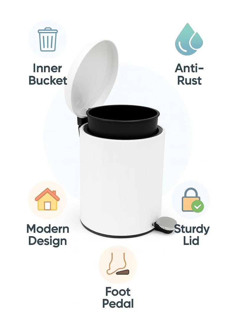 Primanova Pedal Trash Can 5 Liter Acrylic Round Waste Bin With Soft Close Lid And Removable Inner Bucket For Bathroom Bedroom Office 28 cm x 21 cm (Gray) - Image 3